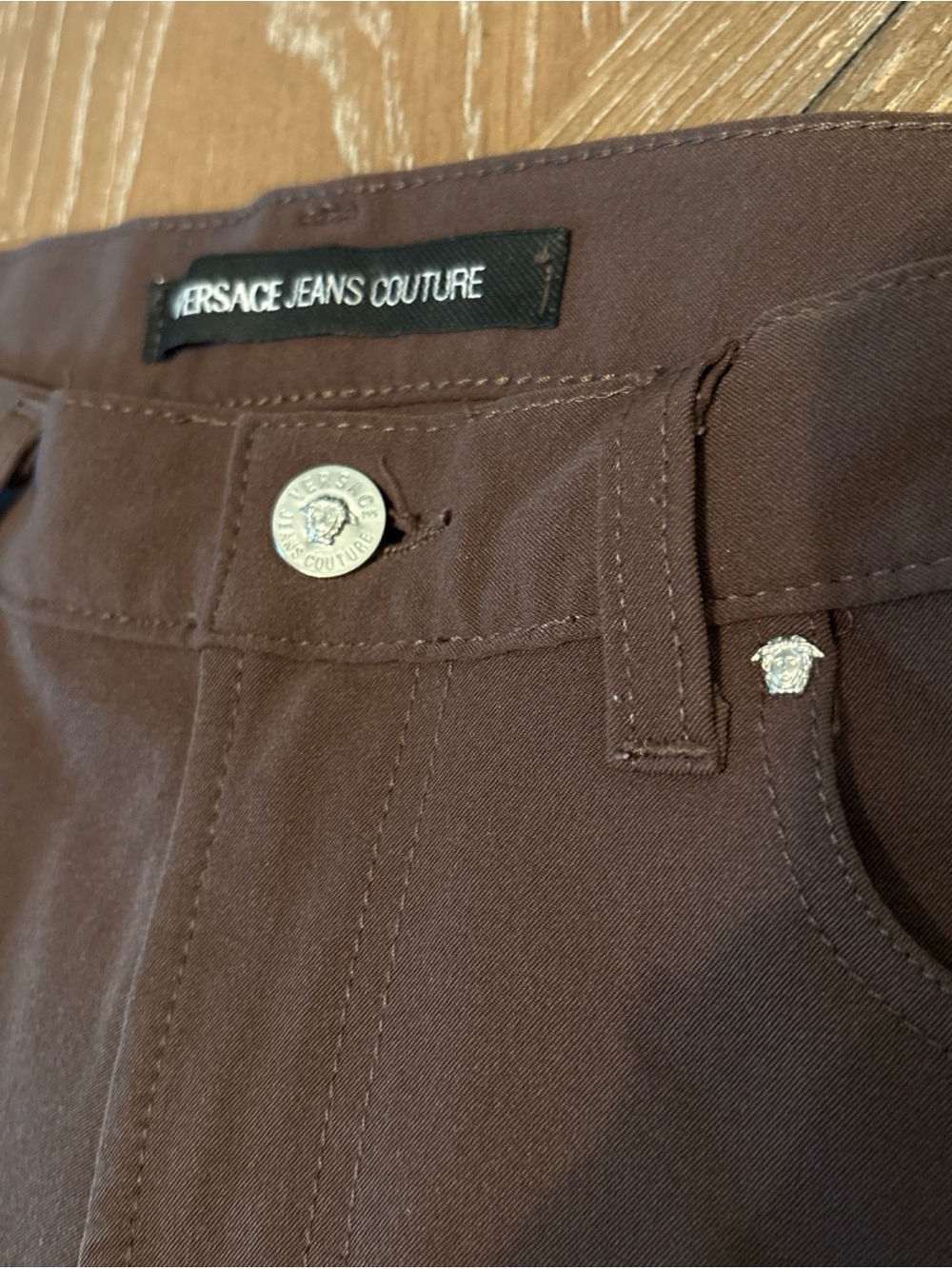 Versace Jeans Couture Women’s Dark Brown Chinos with Metal Medusa Accents